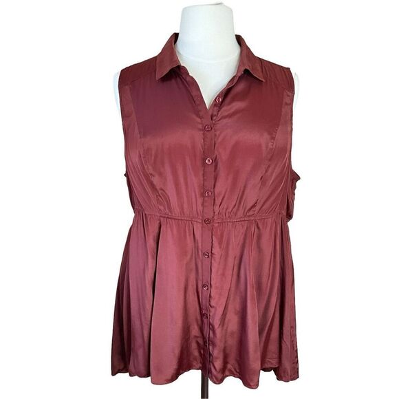 Torrid Womens 3X Button Front Blouse Copper Sleeveless Elastic Waist Collared - Picture 1 of 12